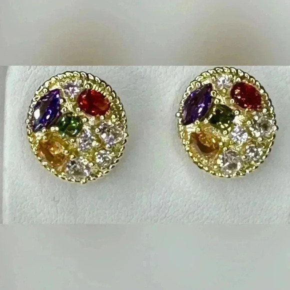 Oval CZ Embellished Stud Earrings - Picture 1 of 3